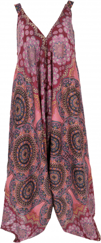 Boho jumpsuit, mandala summer jumpsuit, oversize beach pants dress - bordeaux/old pink