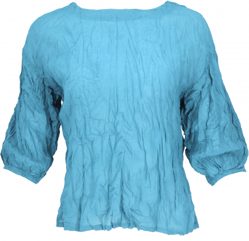 Boho crinkle blouse, blouse shirt, crinkle blouse top - light blue