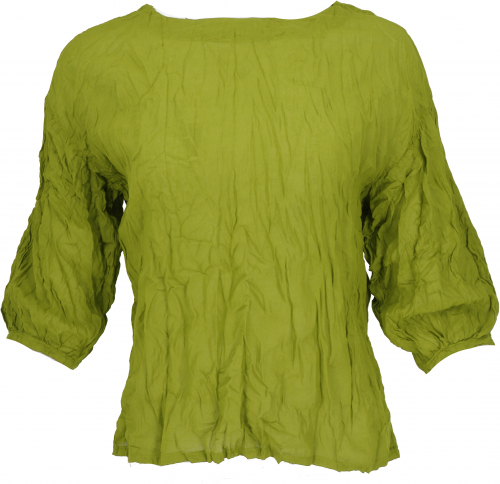 Boho crinkle blouse, blouse shirt, crinkle blouse top - lemon-green