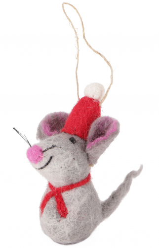 Weihnachtsschmuck, Filzdekoration, handgemachte Tiere aus Filz, Weihnachtsbaum Baumbehang - Maus - 10x4x4 cm 