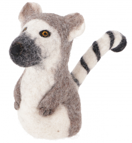 Filz Eierwrmer, handgemachte Filzdekoration aus Nepal, Filztier - Lemur - 15x8x8 cm 