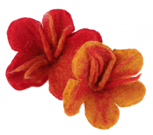 Hair tie `felt flower`, hand felted flower hair ornament - red/orange 8 cm