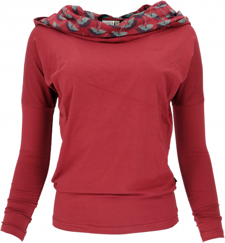 Loose long shirt made of organic cotton, boho shirt shawl hood - red