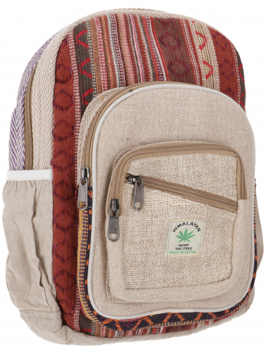 Colorful ethno hemp backpack - beige/rust - 35x24x10 cm 