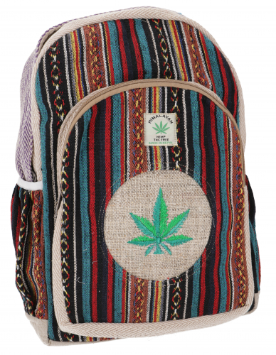 Ethno hemp backpack - colorful with hemp leaf - 40x30x20 cm 