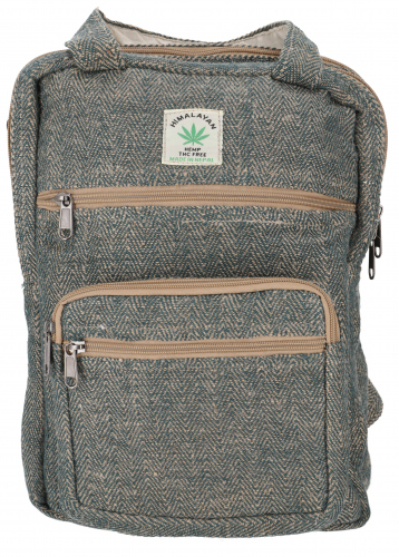 Ethno hemp backpack, laptop bag - dark green/flax - 35x30x15 cm 