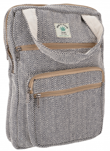 Ethno hemp backpack, laptop bag - black/white - 35x30x15 cm 