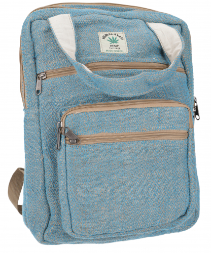 Ethno hemp backpack, laptop bag - blue - 35x30x15 cm 