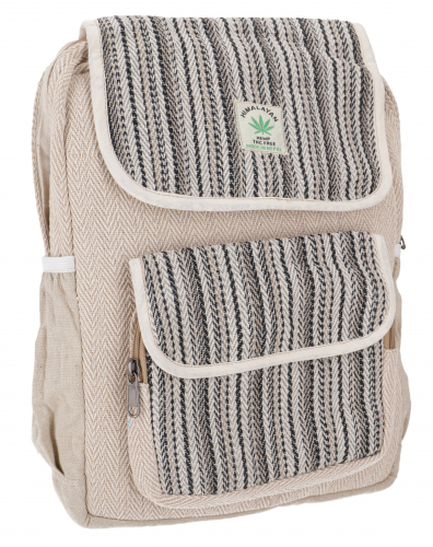 Ethno hemp backpack - stripes black - 35x26x20 cm 