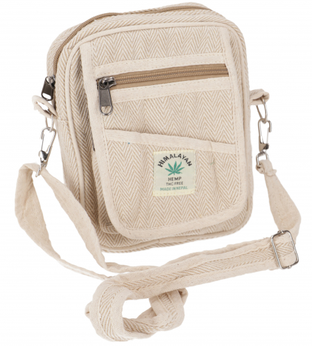 Natural shoulder bag made of hemp and cotton, boho ethnic bag, camera bag - 1 - 20x16x8 cm 