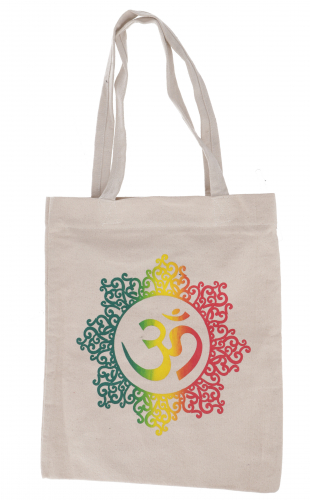 Mandala Tragetasche aus festem Baumwolle Canvas, nachhaltige Tasche mit handgefertigtem Druck und Reiverschluss - Modell 3 - 40x35x8 cm 