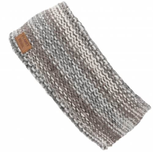 Wool knitted headband from Nepal with striped pattern - brown/gray - 9 cm