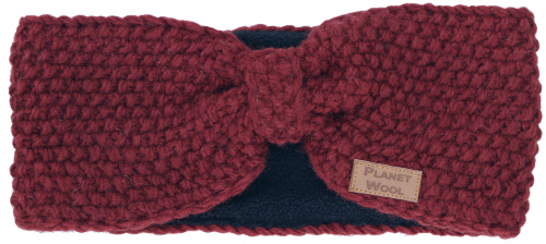 Wool knitted headband with knot, knitted ear warmer - red - 10 cm