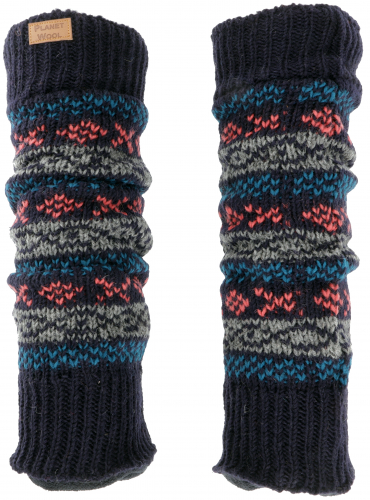 Wool leg warmers from Nepal, leg warmers with pattern - blue