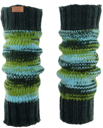 Wool leg warmers from Nepal, leg warmers made of pure new wool tone on tone - green - 42x13 cm