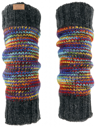 Wollstulpen aus Nepal, Beinstulpen aus Schurwolle Ton in Ton - bunt - 42x13 cm