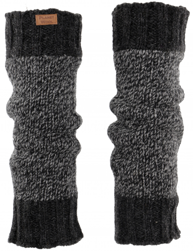 Wollstulpen aus Nepal, Beinstulpen aus Schurwolle Ton in Ton - anthrazit/grau - 42x13 cm