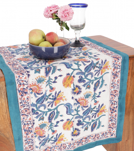 Tablecloth, table runner block print, boho tablecloth 50*120 cm - turquoise