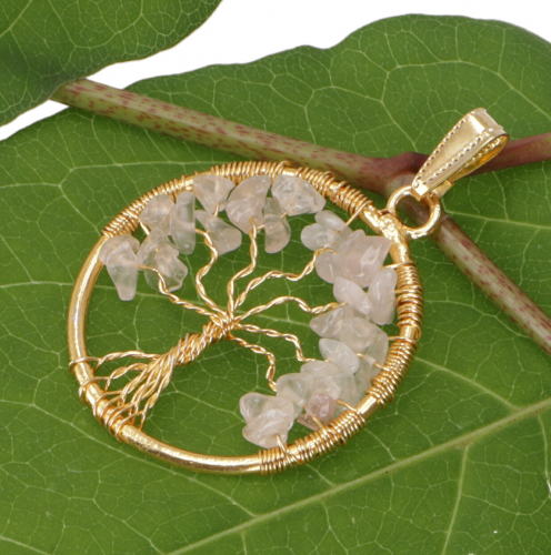 Tree of life amulet, golden pendant `Tree of life` - rose quartz/gold 3,5 cm