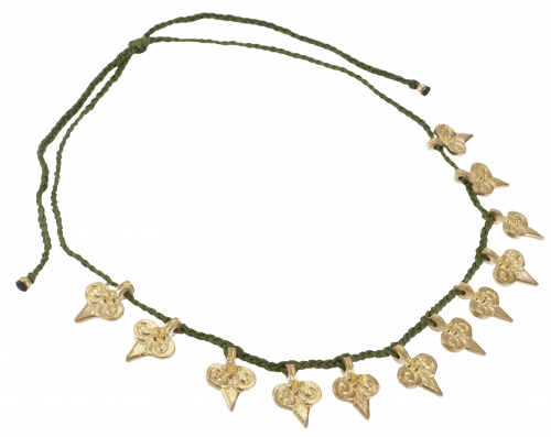 Macram necklace costume jewelry, boho headdress tiara - olive green - 75 cm