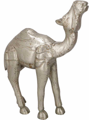 Groes geschnitztes Kamel mit Metallberzug, Dekoobjekt - Design 11 - 60x53x15 cm 