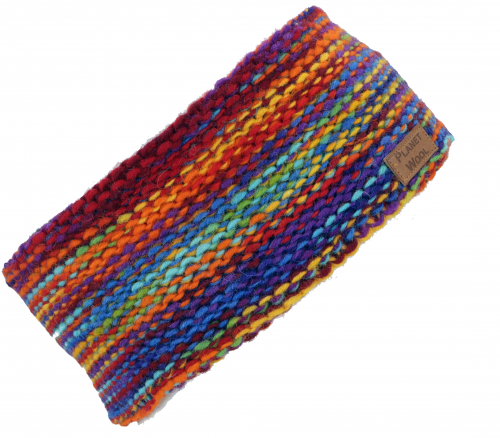 Wool knitted headband from Nepal with striped pattern - rainbow - 9 cm