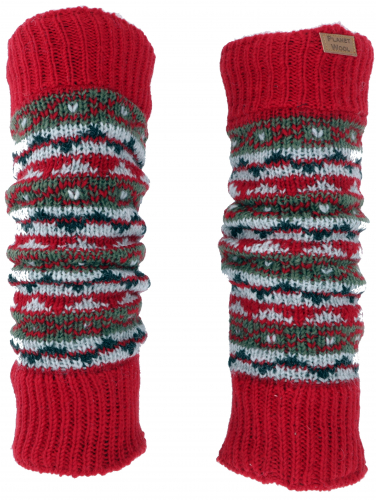 Wool leg warmers from Nepal, leg warmers with pattern - red