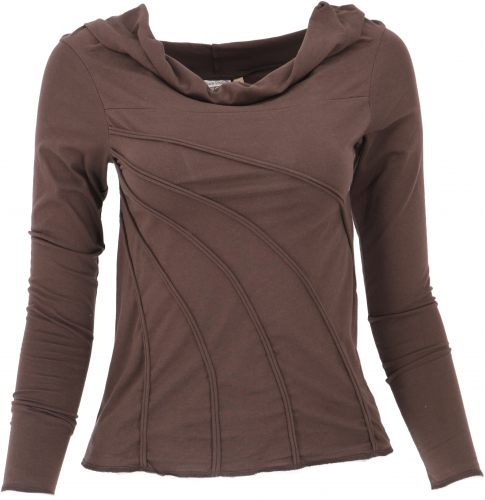 Shirt with shawl hood and long sleeves made from organic cotton - brown