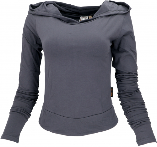 Organic cotton long sleeve shirt with overlong sleeves that can be gathered and a huge hood - charcoal
