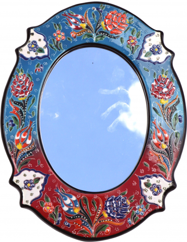 Exotic ceramic mirror with traditional Turkish patterns - blue/red - 35x27x2 cm 