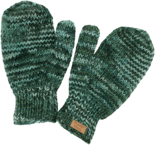 Hand-knitted mittens, woolen gloves, mittens, mitts - green/mix