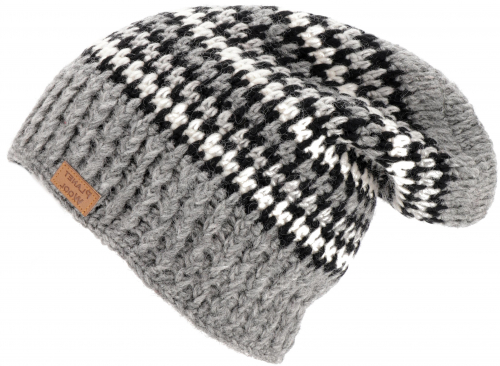 Long beanie hat, knitted hat, wool hat, winter hat - gray/black