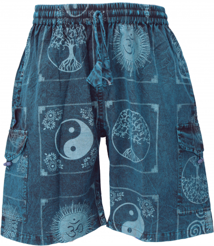Ethno yoga shorts, stonewash shorts from Nepal - blue