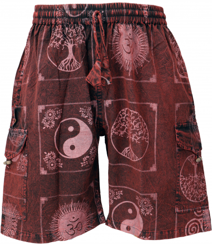 Ethno yoga shorts, stonewash shorts from Nepal - red
