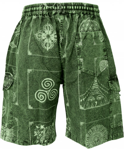 Ethno yoga shorts, stonewash shorts from Nepal - green