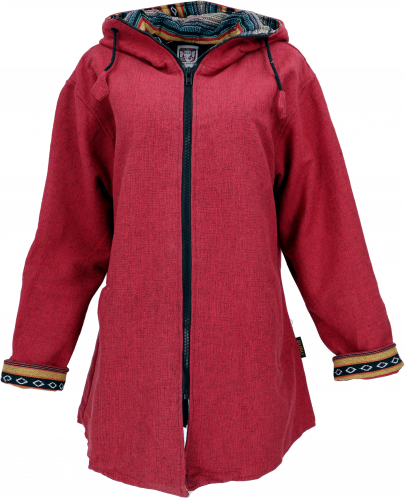 Boho short coat, cotton coat from Nepal, long jacket - red