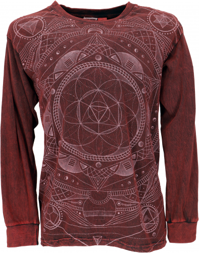 Langarmshirt Mandala, stonewash Goa Shirt - weinrot