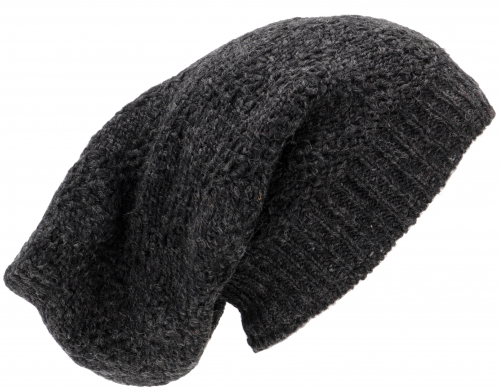 Hand-knitted beanie hat, lined wool hat - anthracite