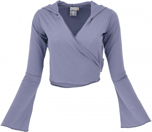 Wrap top, organic cotton yoga top, long-sleeved shirt with trumpet sleeves - lavender