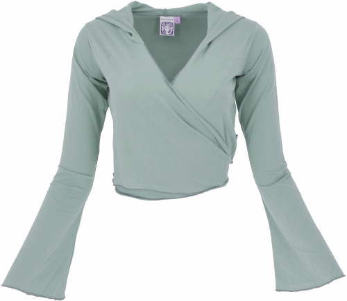 Wrap top, organic cotton yoga top, long-sleeved shirt with trumpet sleeves - mint