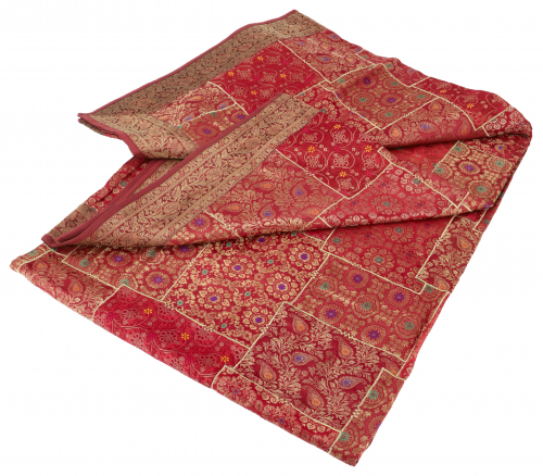 Orientalische Patchwork Brokatdecke, indische Tagesdecke - rot - 220x270x0,5 cm 