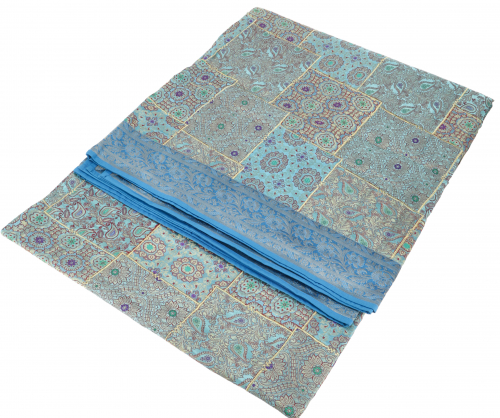 Orientalische Patchwork Brokatdecke, indische Tagesdecke - blau - 220x270x0,5 cm 