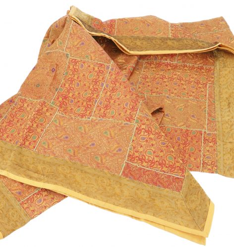 Orientalische Patchwork Brokatdecke, indische Tagesdecke - goldgelb - 220x270x0,5 cm 