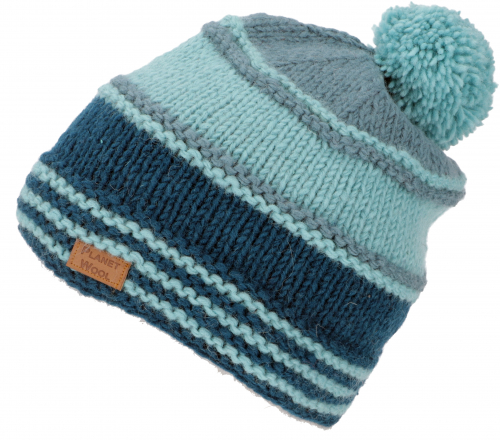 Pompom hat from Nepal, new wool hat, winter hat - petrol/aqua