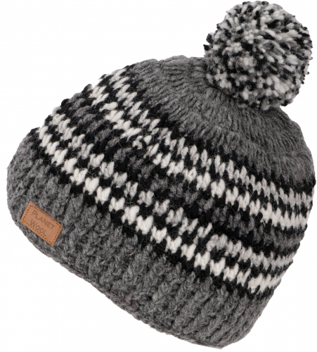 Pompom hat from Nepal, new wool hat, winter hat - gray/white