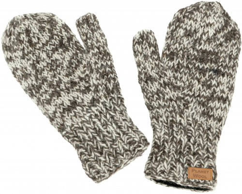 Hand-knitted mittens, wool gloves, mittens, mitts - light gray mottled