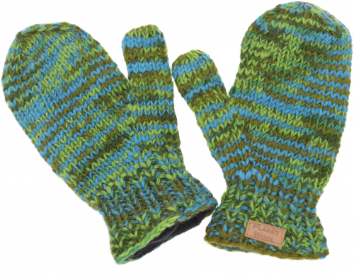 Hand-knitted mittens, woolen gloves, mittens, mitts - green/turquoise