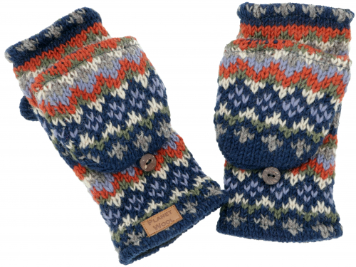Hand-knitted gloves, folding gloves Nepal, wool gloves - blue/colorful