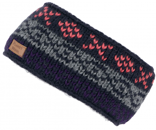 Warm wool headband, knitted ear warmers from Nepal - black/colorful