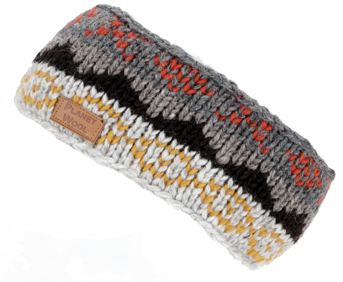 Warm wool headband, knitted ear warmers from Nepal - gray/colorful